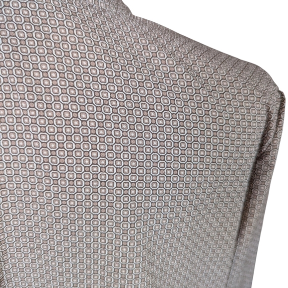 Adrianna Papell Taupe  Moroccan Tile Print Surplice Top Smocked Cuffs Chic sz S - Picture 5 of 10